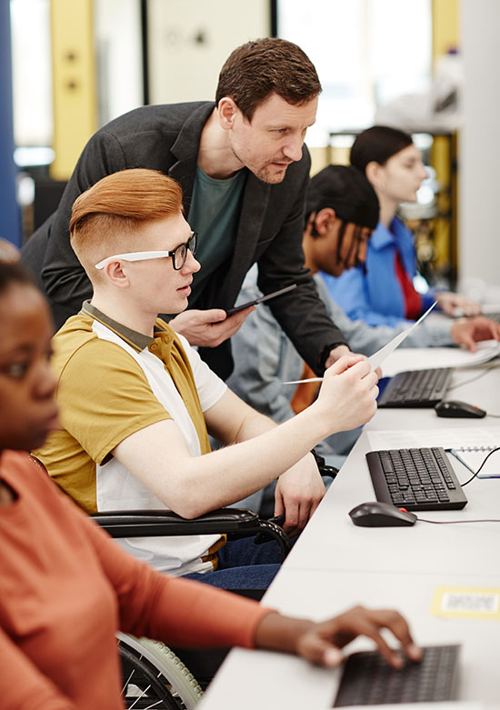 Under the Adult Basic Education program, instructors help adults improve fundamental skills in reading, writing, math, and basic computer literacy