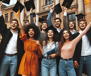 Graduates tossing hats